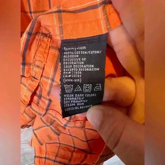 Tommy Hilfiger Orange Plaid Short Sleeve Polo Button Up - Picture 6 of 7